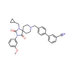 COc1cccc(N2C(=O)N(CC3CC3)C3(CCN(Cc4ccc(-c5cccc(C#N)c5)cc4)CC3)C2=O)c1 ZINC000028704548