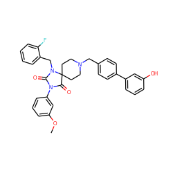 COc1cccc(N2C(=O)N(Cc3ccccc3F)C3(CCN(Cc4ccc(-c5cccc(O)c5)cc4)CC3)C2=O)c1 ZINC000028704534