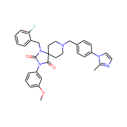 COc1cccc(N2C(=O)N(Cc3ccccc3F)C3(CCN(Cc4ccc(-n5ccnc5C)cc4)CC3)C2=O)c1 ZINC000028704487