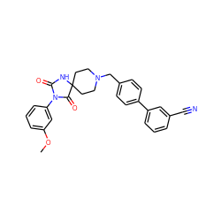 COc1cccc(N2C(=O)NC3(CCN(Cc4ccc(-c5cccc(C#N)c5)cc4)CC3)C2=O)c1 ZINC000028704540