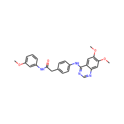 COc1cccc(NC(=O)Cc2ccc(Nc3ncnc4cc(OC)c(OC)cc34)cc2)c1 ZINC000073221128