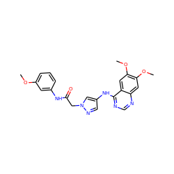 COc1cccc(NC(=O)Cn2cc(Nc3ncnc4cc(OC)c(OC)cc34)cn2)c1 ZINC000073221969