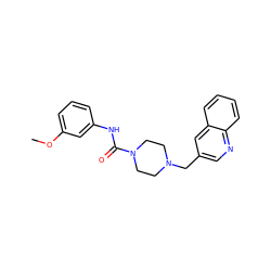 COc1cccc(NC(=O)N2CCN(Cc3cnc4ccccc4c3)CC2)c1 ZINC000148517088