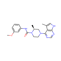 COc1cccc(NC(=O)N2CCN(c3ncnc4[nH]cc(C)c34)C[C@@H]2C)c1 ZINC000197728384