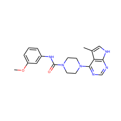 COc1cccc(NC(=O)N2CCN(c3ncnc4[nH]cc(C)c34)CC2)c1 ZINC000045255003