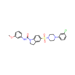 COc1cccc(NC(=O)N2CCc3cc(S(=O)(=O)N4CCN(c5cccc(Cl)c5)CC4)ccc32)c1 ZINC000138214791