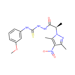 COc1cccc(NC(=S)NNC(=O)[C@@H](C)n2nc(C)c([N+](=O)[O-])c2C)c1 ZINC000013470944