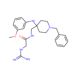 COc1cccc(NC2(CNC(=O)CNC(=N)N)CCN(Cc3ccccc3)CC2)c1 ZINC000299819288