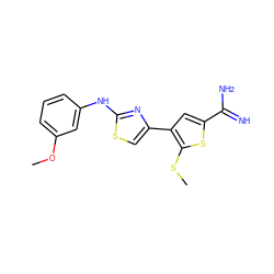 COc1cccc(Nc2nc(-c3cc(C(=N)N)sc3SC)cs2)c1 ZINC000028000221