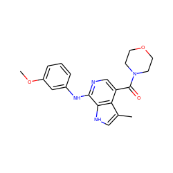 COc1cccc(Nc2ncc(C(=O)N3CCOCC3)c3c(C)c[nH]c23)c1 ZINC000045244862