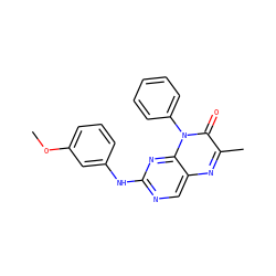 COc1cccc(Nc2ncc3nc(C)c(=O)n(-c4ccccc4)c3n2)c1 ZINC000004238741