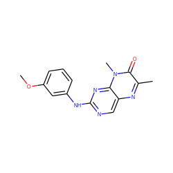 COc1cccc(Nc2ncc3nc(C)c(=O)n(C)c3n2)c1 ZINC000004239185