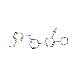 COc1cccc(Nc2nccc(-c3ccc(N4CCCC4)c(C#N)c3)n2)c1 ZINC000113827584