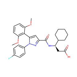 COc1cccc(OC)c1-c1cc(C(=O)N[C@H](CC(=O)O)C2CCCCC2)nn1-c1ccc(F)cc1 ZINC000653886984