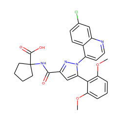 COc1cccc(OC)c1-c1cc(C(=O)NC2(C(=O)O)CCCC2)nn1-c1ccnc2cc(Cl)ccc12 ZINC000169352859