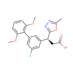 COc1cccc(OC)c1-c1cc(Cl)cc([C@H](CC(=O)O)c2nnc(C)o2)c1 ZINC000219435562