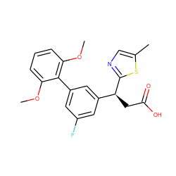 COc1cccc(OC)c1-c1cc(F)cc([C@H](CC(=O)O)c2ncc(C)s2)c1 ZINC000219417409