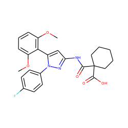 COc1cccc(OC)c1-c1cc(NC(=O)C2(C(=O)O)CCCCC2)nn1-c1ccc(F)cc1 ZINC000299869163