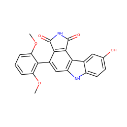 COc1cccc(OC)c1-c1cc2[nH]c3ccc(O)cc3c2c2c1C(=O)NC2=O ZINC000034804072