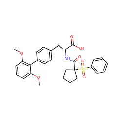 COc1cccc(OC)c1-c1ccc(C[C@@H](NC(=O)C2(S(=O)(=O)c3ccccc3)CCCC2)C(=O)O)cc1 ZINC000026286295