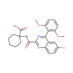 COc1cccc(OC)c1-c1nc(C(=O)NC2(C(=O)O)CCCCC2)nc2ccc(Cl)cc12 ZINC000299824883