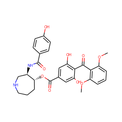 COc1cccc(OC)c1C(=O)c1c(O)cc(C(=O)O[C@@H]2CCCNC[C@H]2NC(=O)c2ccc(O)cc2)cc1O ZINC000014944116