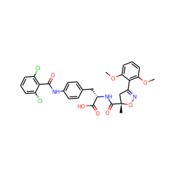 COc1cccc(OC)c1C1=NO[C@](C)(C(=O)N[C@@H](Cc2ccc(NC(=O)c3c(Cl)cccc3Cl)cc2)C(=O)O)C1 ZINC000059629817