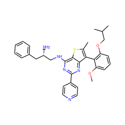 COc1cccc(OCC(C)C)c1-c1c(C)sc2c(NC[C@@H](N)Cc3ccccc3)nc(-c3ccncc3)nc12 ZINC000223683910