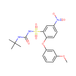 COc1cccc(Oc2ccc([N+](=O)[O-])cc2S(=O)(=O)NC(=O)NC(C)(C)C)c1 ZINC000027646921