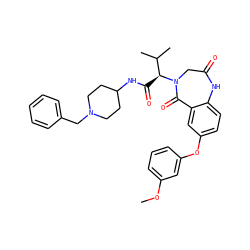 COc1cccc(Oc2ccc3c(c2)C(=O)N([C@@H](C(=O)NC2CCN(Cc4ccccc4)CC2)C(C)C)CC(=O)N3)c1 ZINC000084597185