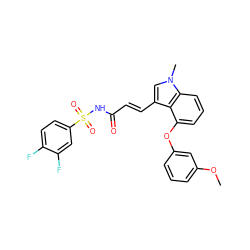 COc1cccc(Oc2cccc3c2c(/C=C/C(=O)NS(=O)(=O)c2ccc(F)c(F)c2)cn3C)c1 ZINC000040914701