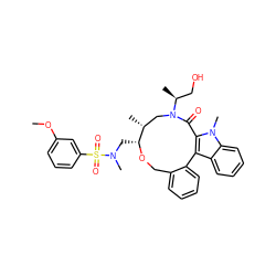 COc1cccc(S(=O)(=O)N(C)C[C@H]2OCc3ccccc3-c3c(n(C)c4ccccc34)C(=O)N([C@@H](C)CO)C[C@H]2C)c1 ZINC000095600134