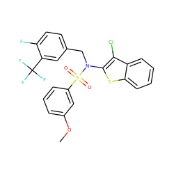 COc1cccc(S(=O)(=O)N(Cc2ccc(F)c(C(F)(F)F)c2)c2sc3ccccc3c2Cl)c1 ZINC000115230536