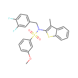 COc1cccc(S(=O)(=O)N(Cc2ccc(F)c(F)c2)c2sc3ccccc3c2C)c1 ZINC000115230805