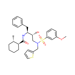 COc1cccc(S(=O)(=O)N(Cc2cccs2)C[C@@H](O)[C@H](Cc2ccccc2)NC(=O)[C@H]2CCCC[C@@H]2C)c1 ZINC000044418440