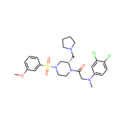 COc1cccc(S(=O)(=O)N2CCN(C(=O)CN(C)c3ccc(Cl)c(Cl)c3)[C@@H](CN3CCCC3)C2)c1 ZINC000049888950