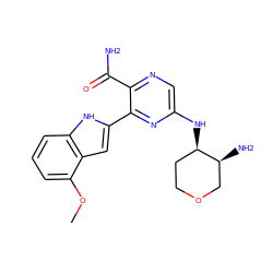 COc1cccc2[nH]c(-c3nc(N[C@@H]4CCOC[C@@H]4N)cnc3C(N)=O)cc12 ZINC000299859398