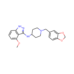 COc1cccc2[nH]nc(NC3CCN(Cc4ccc5c(c4)OCO5)CC3)c12 ZINC000028529494