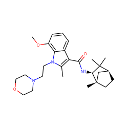 COc1cccc2c(C(=O)N[C@H]3C(C)(C)[C@H]4CC[C@@]3(C)C4)c(C)n(CCN3CCOCC3)c12 ZINC000100919254