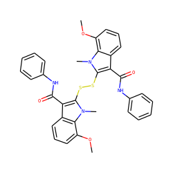 COc1cccc2c(C(=O)Nc3ccccc3)c(SSc3c(C(=O)Nc4ccccc4)c4cccc(OC)c4n3C)n(C)c12 ZINC000014944344