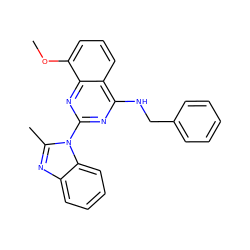 COc1cccc2c(NCc3ccccc3)nc(-n3c(C)nc4ccccc43)nc12 ZINC000219001005