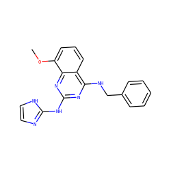 COc1cccc2c(NCc3ccccc3)nc(Nc3ncc[nH]3)nc12 ZINC000219003204