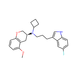 COc1cccc2c1C[C@H](N(CCCc1c[nH]c3ccc(F)cc13)C1CCC1)CO2 ZINC000034576174