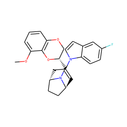 COc1cccc2c1O[C@@H](CN1[C@H]3C=C(n4ccc5cc(F)ccc54)C[C@H]1CC3)CO2 ZINC000100936679