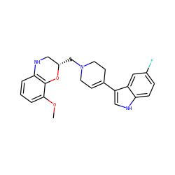 COc1cccc2c1O[C@@H](CN1CC=C(c3c[nH]c4ccc(F)cc34)CC1)CN2 ZINC000013916881