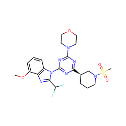 COc1cccc2c1nc(C(F)F)n2-c1nc([C@@H]2CCCN(S(C)(=O)=O)C2)nc(N2CCOCC2)n1 ZINC000113914571