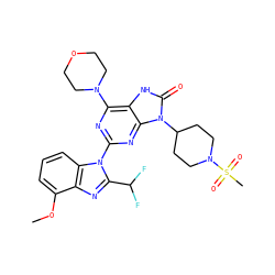 COc1cccc2c1nc(C(F)F)n2-c1nc(N2CCOCC2)c2[nH]c(=O)n(C3CCN(S(C)(=O)=O)CC3)c2n1 ZINC000113914626