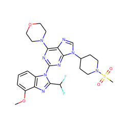 COc1cccc2c1nc(C(F)F)n2-c1nc(N2CCOCC2)c2ncn(C3CCN(S(C)(=O)=O)CC3)c2n1 ZINC000113914606