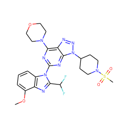 COc1cccc2c1nc(C(F)F)n2-c1nc(N2CCOCC2)c2nnn(C3CCN(S(C)(=O)=O)CC3)c2n1 ZINC000139039721