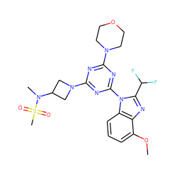 COc1cccc2c1nc(C(F)F)n2-c1nc(N2CCOCC2)nc(N2CC(N(C)S(C)(=O)=O)C2)n1 ZINC000113914729